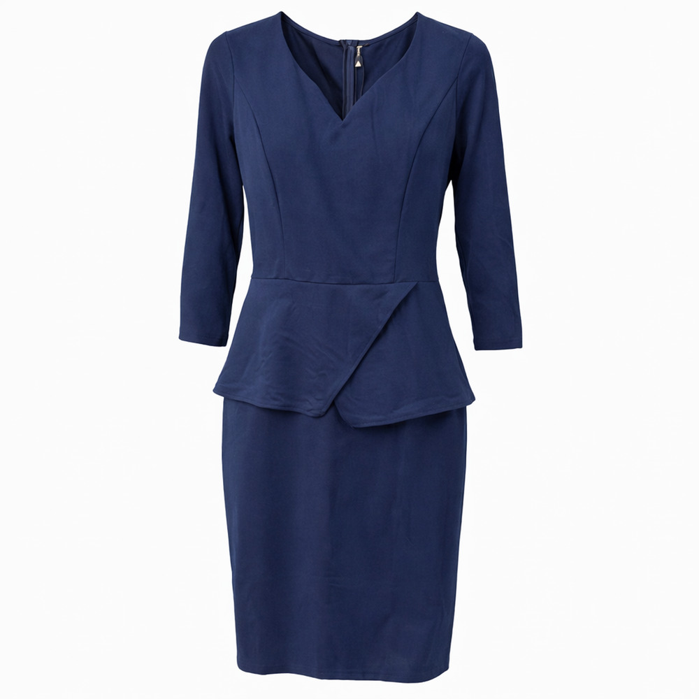 Miusol Dress Womens Large Navy Blue Office Career Sheath Peplum Accent